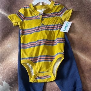 Carter's Yellow and Blue Striped Onesie with Pants